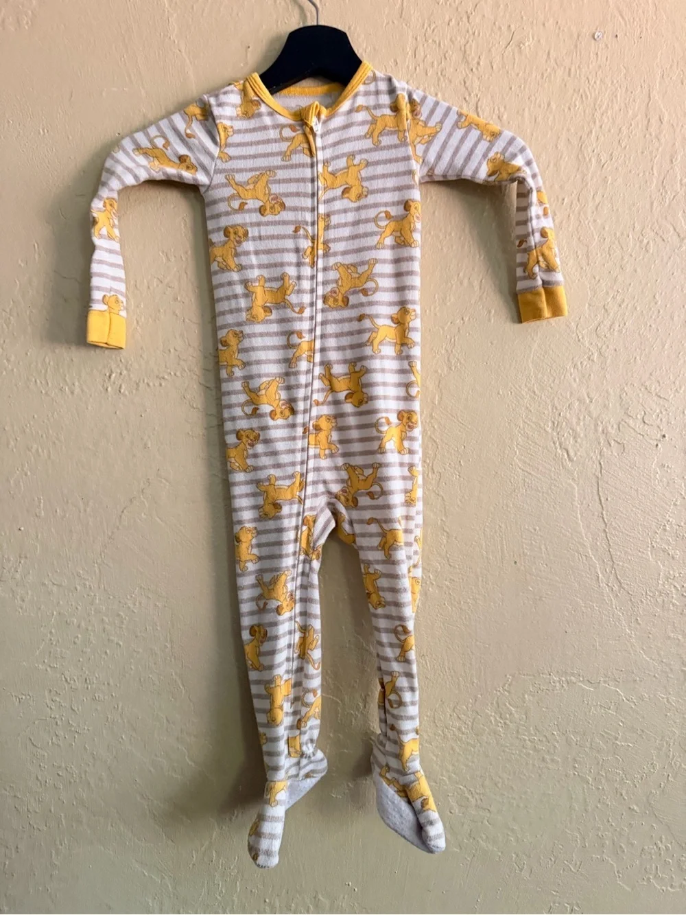 Disney Yellow Puppy Stripe Footed Pajama One-Piece